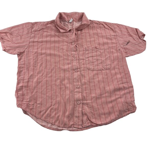 Bliss Womens Small Pink Striped Short Sleeve Button-Up Shirt - Picture 1 of 5